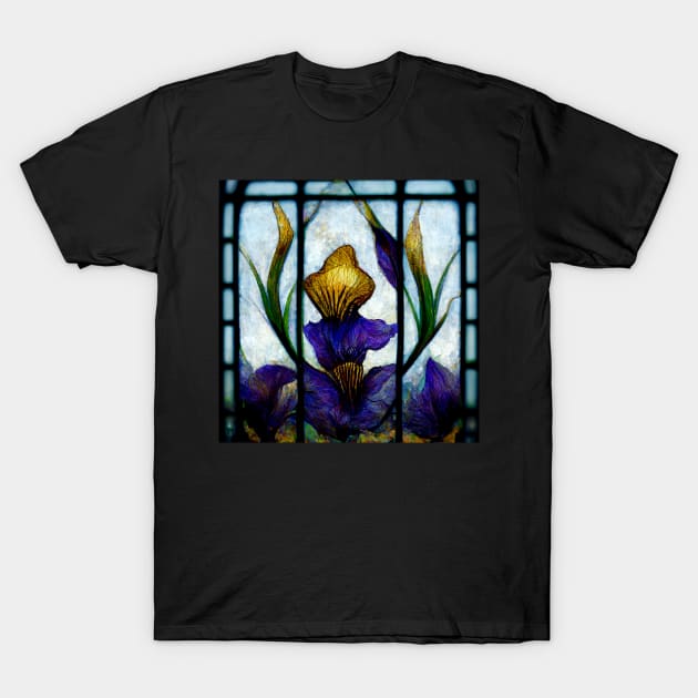 Floral Iris Stained Glass Arts and Crafts T-Shirt by Moon Art